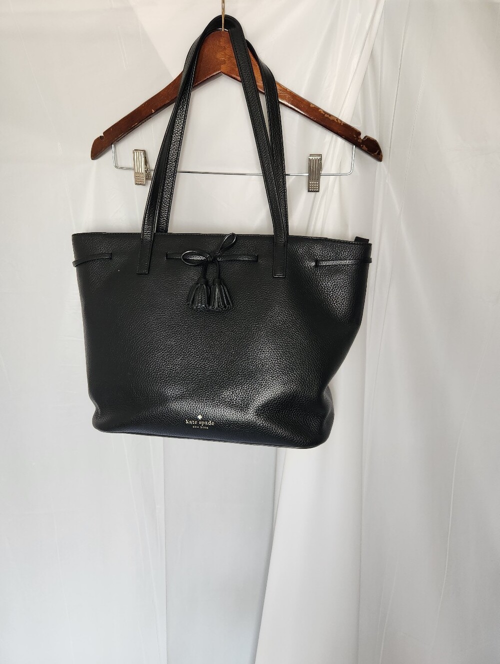Black Pebbled Leather Tassel "Hayes Medium"  Tote Bag